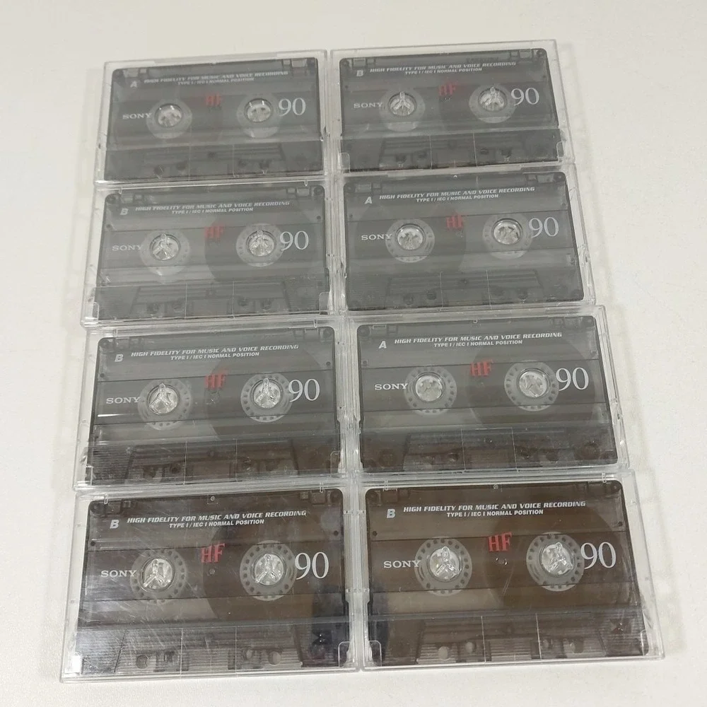 Sony Cassette Tapes Lot‎ 8 HF90 Blank Audio Cassettes Vintage